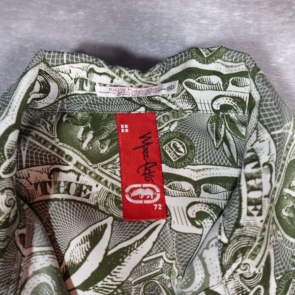 Vintage Ecko Unltd Money Print Button Shirt Mens XL Loop Collar Green Y2K - Picture 4 of 10